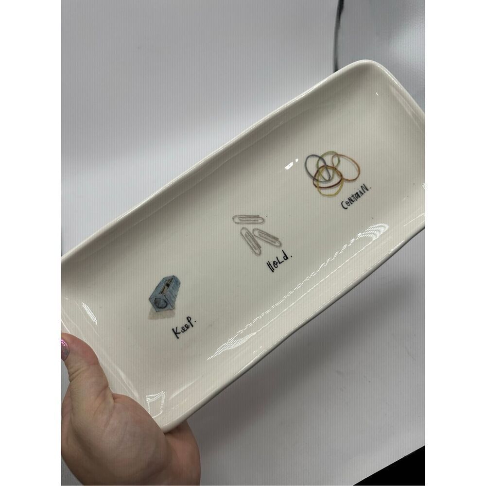 Rae Dunn magenta "Keep, Hold, Contain" rectangular trinket Dish